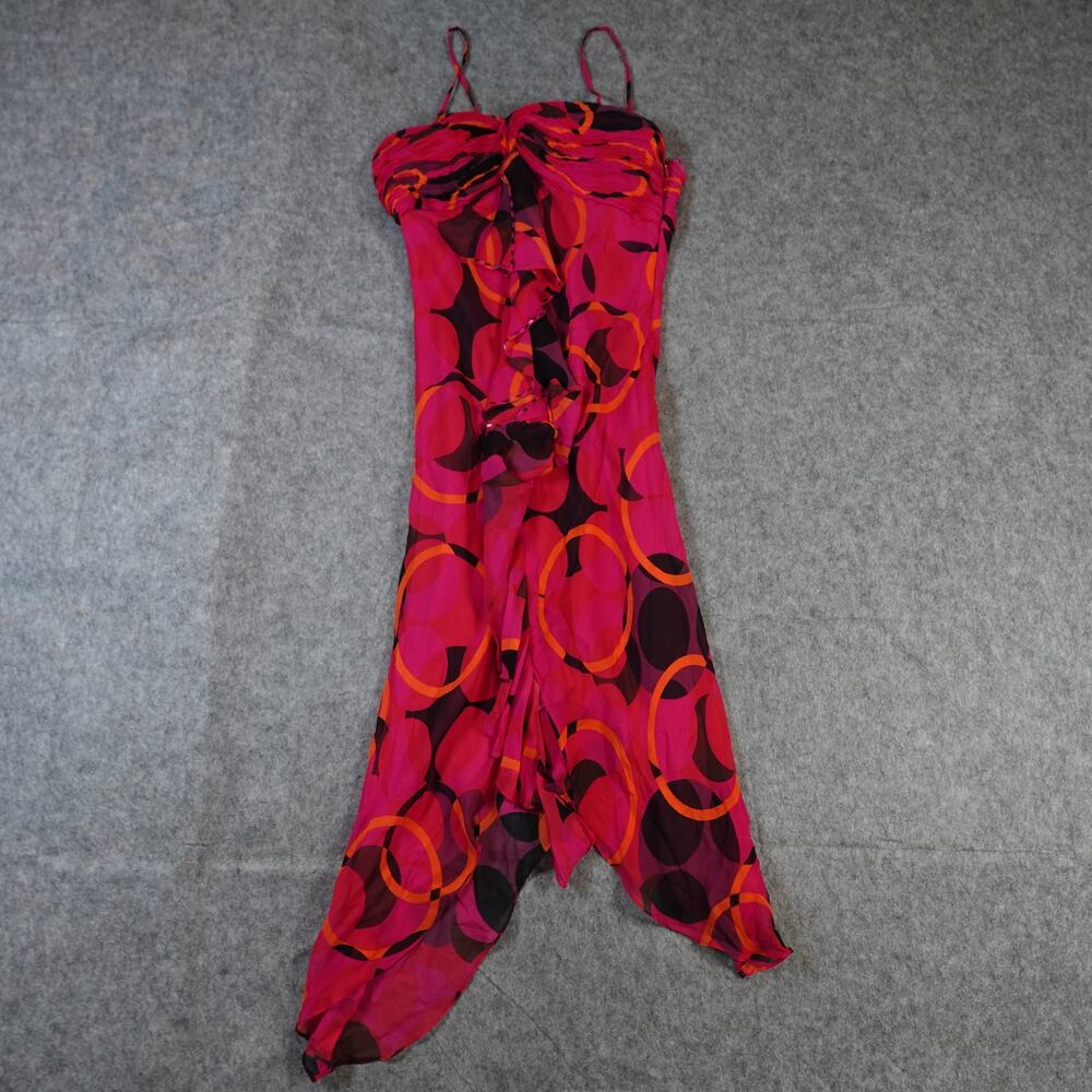 Vintage Shaina June Dress Womens 4 Silk Ruffle Y2K 90s Fairycore Pink Midi Artsy